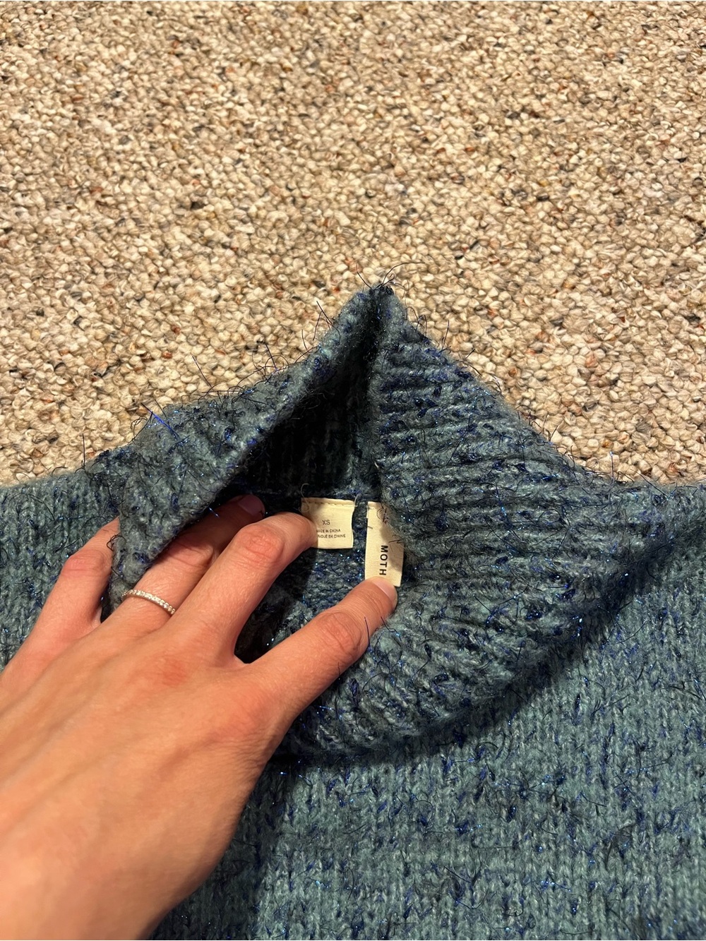 Anthropologie Moth Blue Sparkle Knit Tinsel Mock Neck Sweater - Picture 6 of 10